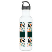 Oranje en blauw gebladerte en bloemen gepersonalis waterfles (Achterkant)