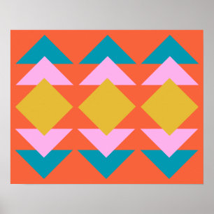 Oranje en blauw geometrisch Scandinavisch ontwerp Poster