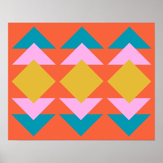 Oranje en blauw geometrisch Scandinavisch ontwerp Poster (Voorkant)