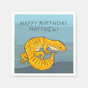 Oranje en blauw gepersonaliseerd Gecko Birthday Pa Servet