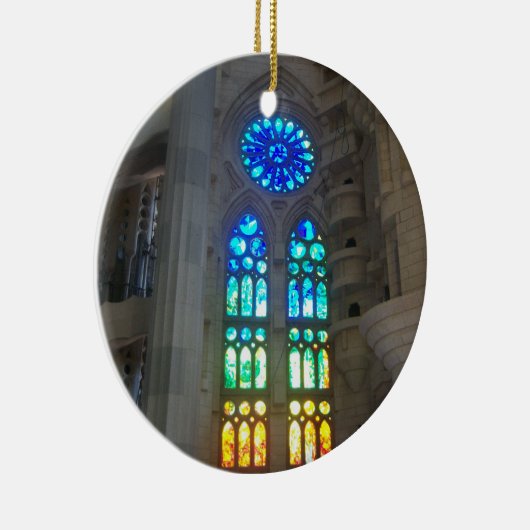 Oranje en blauw Glas in lood Keramisch Ornament (Rechts)