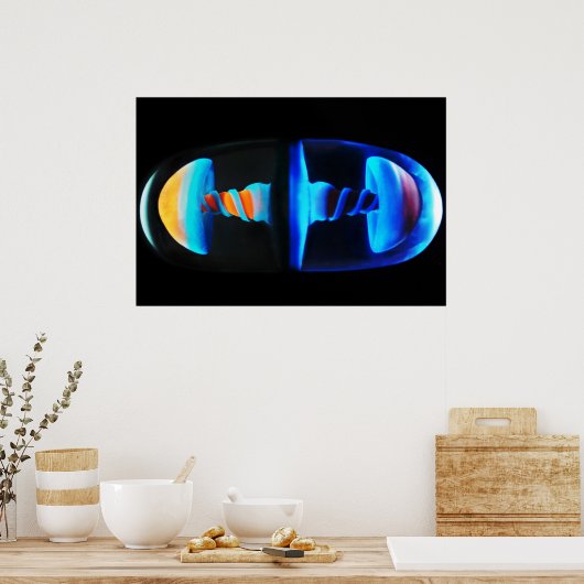 Oranje en blauw Glazen Kastje Poster (Keuken)