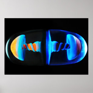 Oranje en blauw Glazen Kastje Poster