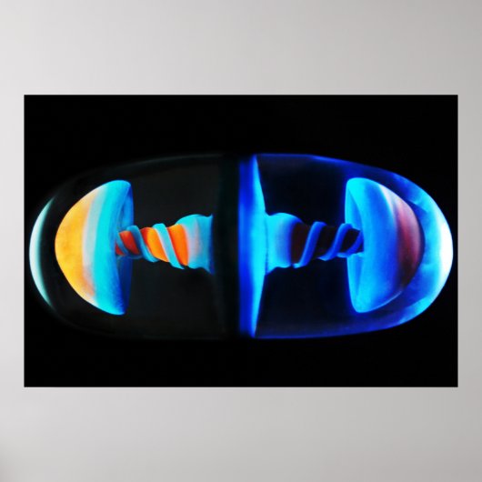 Oranje en blauw Glazen Kastje Poster (Voorkant)