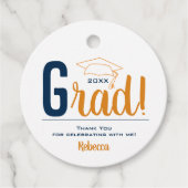 Oranje en Blauw Graduation Cap Bedankjes Labels (Voorkant)