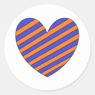 Oranje en blauw hart ronde sticker