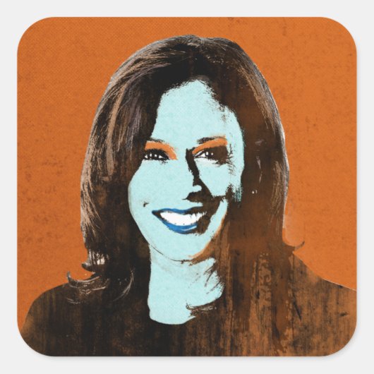 Oranje en blauw Kamala Harris Pop Art Vierkante Sticker (Voorkant)
