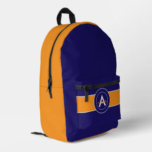 Oranje en blauw monogram op maat bedrukte rugzak