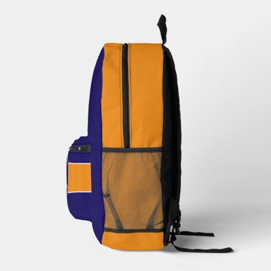 Oranje en blauw monogram op maat bedrukte rugzak (Rechts)