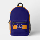 Oranje en blauw monogram op maat bedrukte rugzak (Voorkant)
