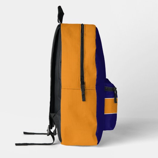 Oranje en blauw monogram op maat bedrukte rugzak (Links)