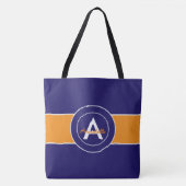 Oranje en blauw monogram op maat tote bag (Voorkant)