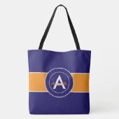 Oranje en blauw monogram op maat tote bag (Achterkant)
