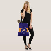 Oranje en blauw monogram op maat tote bag (Op model)