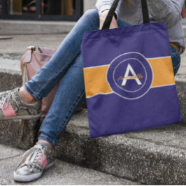 Oranje en blauw monogram op maat tote bag