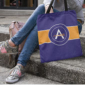 Oranje en blauw monogram op maat tote bag