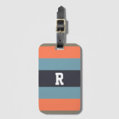 Oranje en blauw Monogrammen Striped Bagagelabel (Voorkant (verticaal))