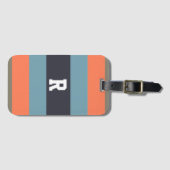 Oranje en blauw Monogrammen Striped Bagagelabel (Voorkant (horizontaal))