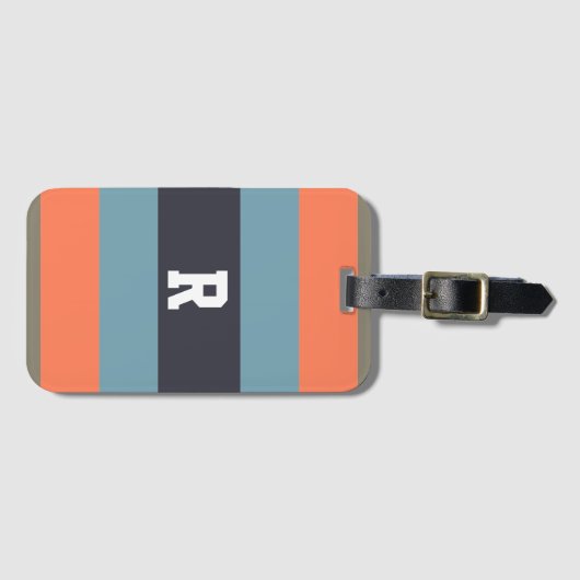 Oranje en blauw Monogrammen Striped Bagagelabel (Voorkant (horizontaal))