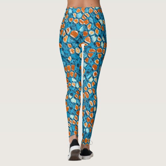 Oranje en blauw patroon leggings (Achterkant)