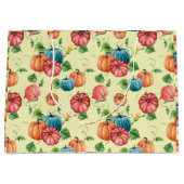 Oranje en blauw pompoenpatroon groot cadeauzakje (Voorkant)