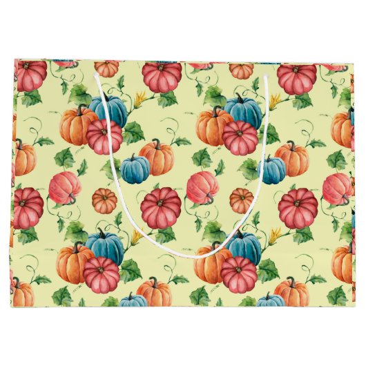 Oranje en blauw pompoenpatroon groot cadeauzakje (Achterkant)