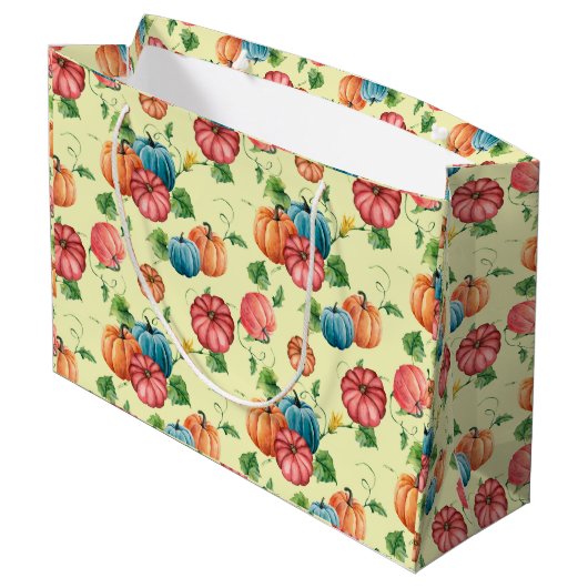 Oranje en blauw pompoenpatroon groot cadeauzakje (Achterkant Gekanteld)