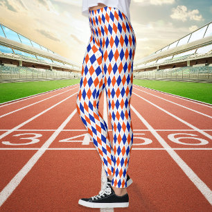 Oranje en blauw Preppy Diamond Argyle Pattern Leggings