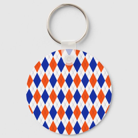 Oranje en blauw Preppy Diamond Argyle Pattern Sleutelhanger (Voorkant)