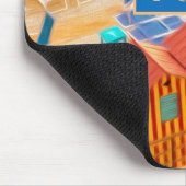 Oranje en blauw tropisch kaasmonogram muismat (Hoek)