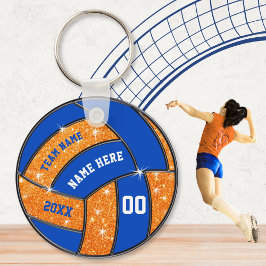 Oranje en blauw volleybalteam — Uitgave op maat Sleutelhanger