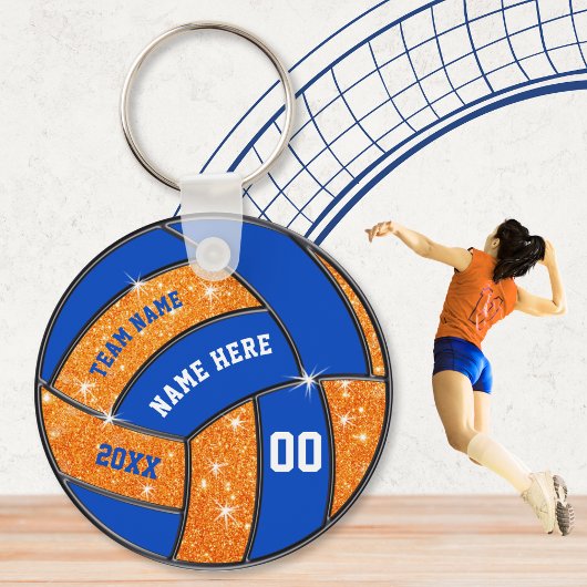 Oranje en blauw volleybalteam — Uitgave op maat Sleutelhanger