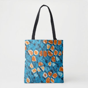 Oranje en blauwe Abstracte kunst Tote Bag