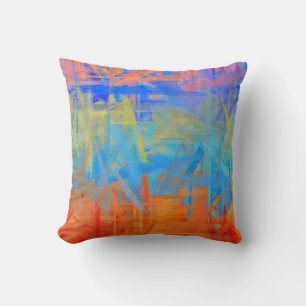 Oranje en blauwe Abstracte schilderstijl 2 Kussen