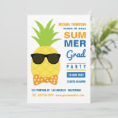 Oranje en blauwe ananaszomerpartij Invita Kaart (Staand voorkant)