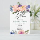 Oranje en blauwe aquarel bloemen uitnodiging (Staand voorkant)