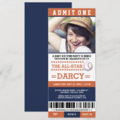 Oranje en blauwe Baseball Baby shower Partij nodig Kaart (Voorkant / Achterkant)