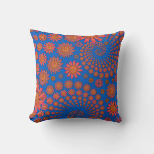 Oranje en Blauwe Bloem Ontwerp Kussen