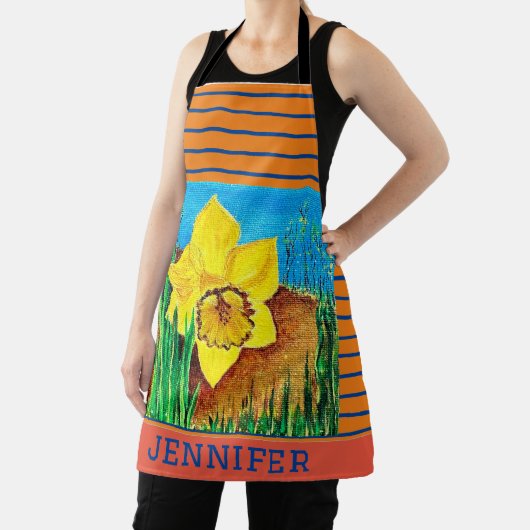 Oranje en Blauwe Bloemen All-Over Print Schort (Insitu)