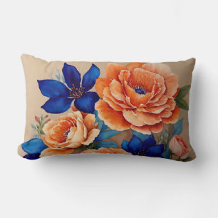 Oranje en blauwe bloemen kussen