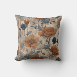 Oranje en Blauwe Bloemen Kussen