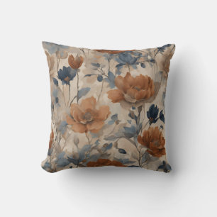 Oranje en Blauwe Bloemen Kussen