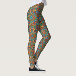 Oranje en blauwe bloemen leggings