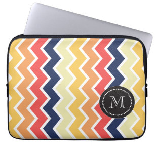 Oranje en blauwe Chevron Geometrische Design Kleur Laptop Sleeve
