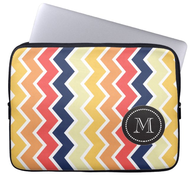 Oranje en blauwe Chevron Geometrische Design Kleur Laptop Sleeve (Voorkant)