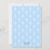 Oranje en blauwe Damask Birthday Soiree Uitnodigin Kaart (Achterkant)