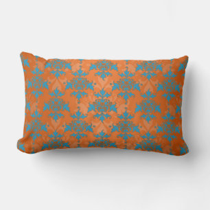 Oranje en Blauwe Damast Kussen