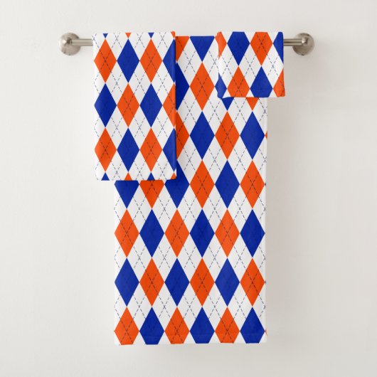 Oranje en blauwe diamanten argyle bad handdoek (Insitu)