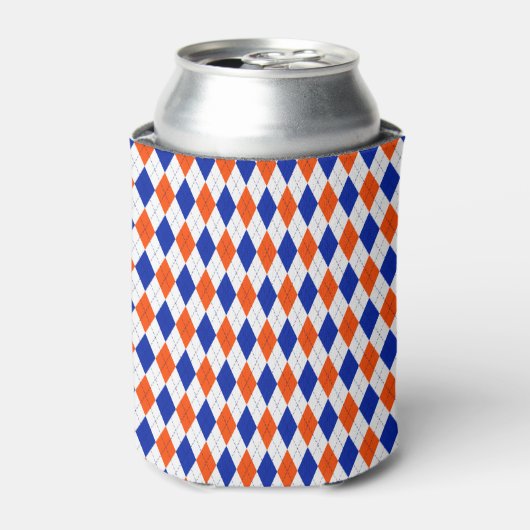 Oranje en blauwe diamanten argyle blikjeskoeler (Blikje Voorkant)