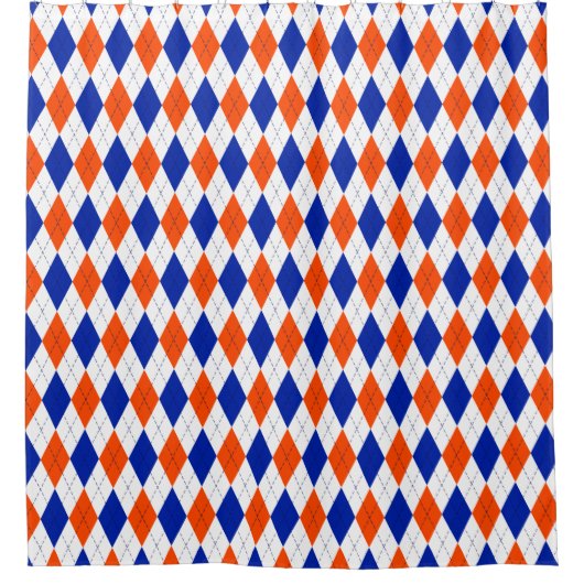 Oranje en blauwe diamanten argyle douchegordijn (Voorkant)